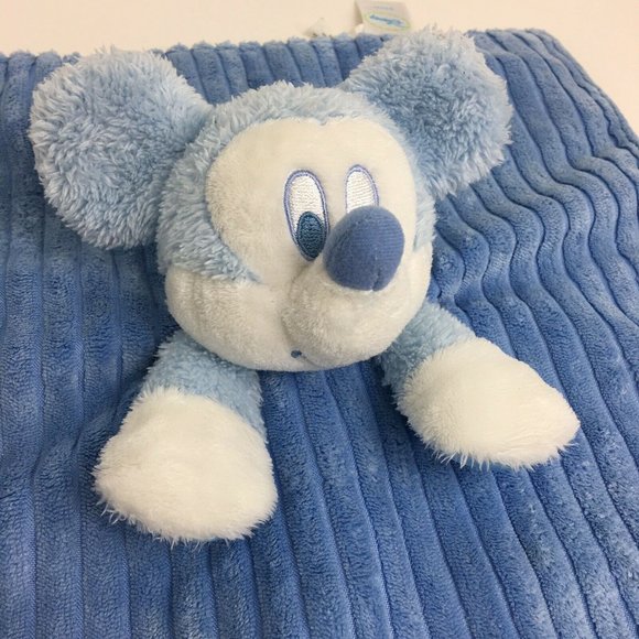 Disney My First Mickey Mouse Blue Plush Lovey Security Blanket Rattle Corduroy - Picture 2 of 12